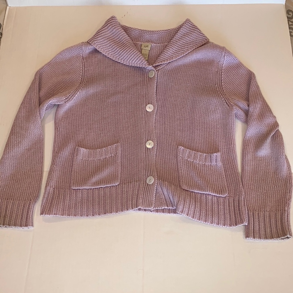 J. Jill lavender knit cowl neck button up sweater Large - Picture 2 of 6